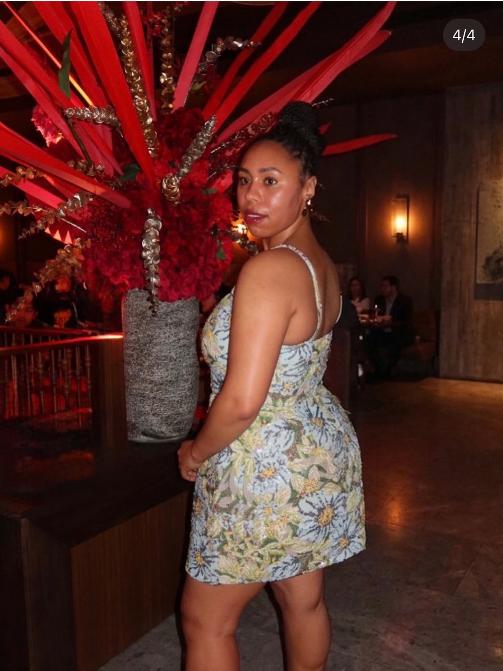 WORN ONCE: Floral Sequin Mini Dress in Pastel Blue and Yellow - Picture 3 of 3